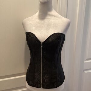 Corset Zip Front Lace Up Back Under Bust/ Ribbon Trim Detail